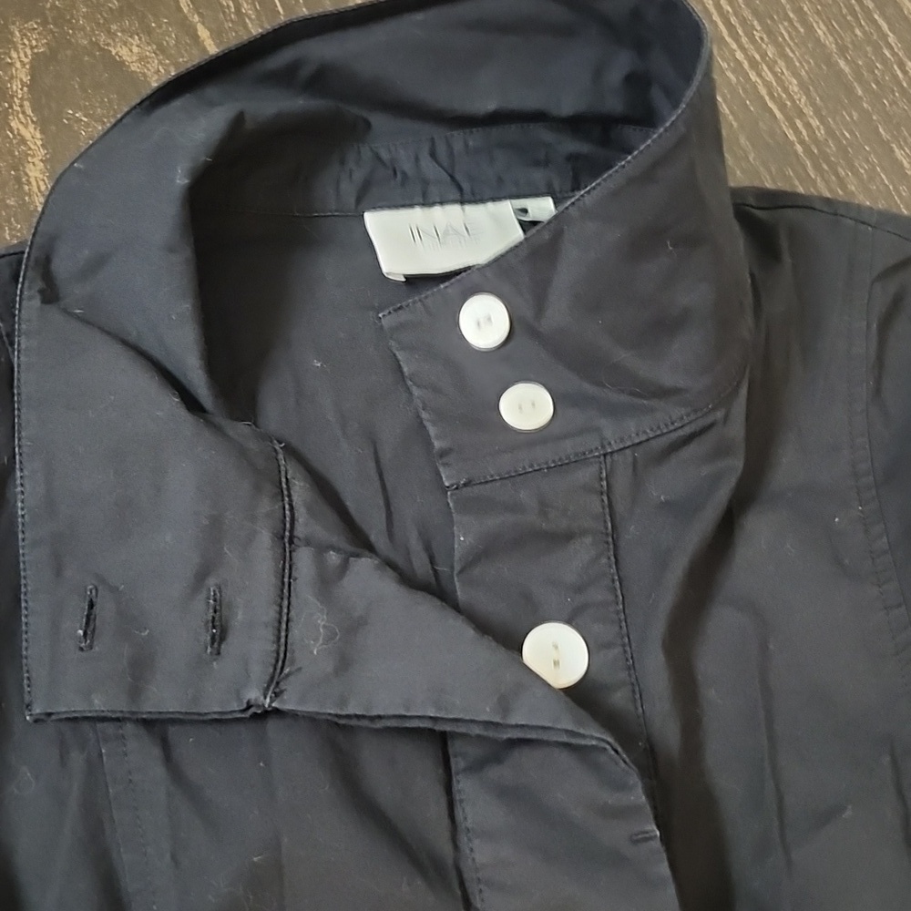 INAE Cotton Blend Shirt Mini Dress Medium Pockets Black - Picture 7 of 10